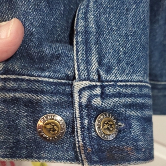 Pendleton High Grade WESTERN Wear denim Blanket Jacket WOOL star Insert Medium - Picture 9 of 13